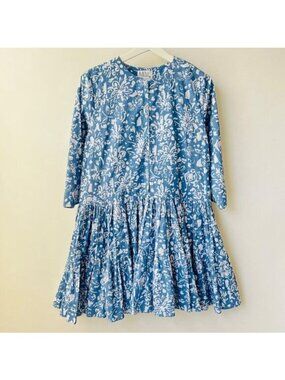 MLM The label relaxed tiered mini dress, blue floral cotton, Size M